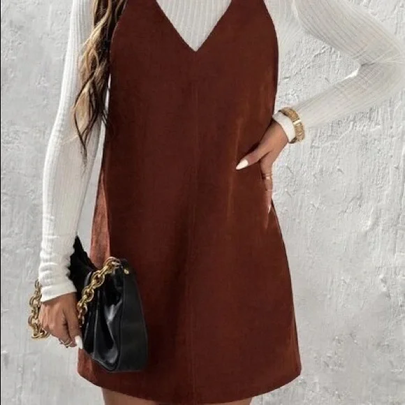 SHEIN | Dresses | Shein Petite Solid Corduroy Overall Dress